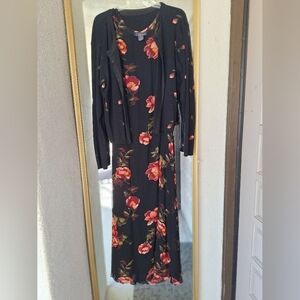 Willow Ridge Combo Maxi Dress/Cardigan SzXL Black/Floral Fully Lined NWOT